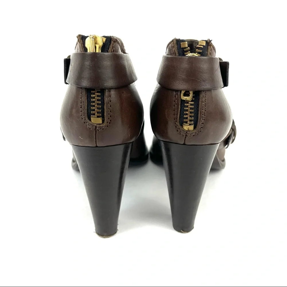 J. Crew Brown Leather Buckle Ankle Booties Made in Italy